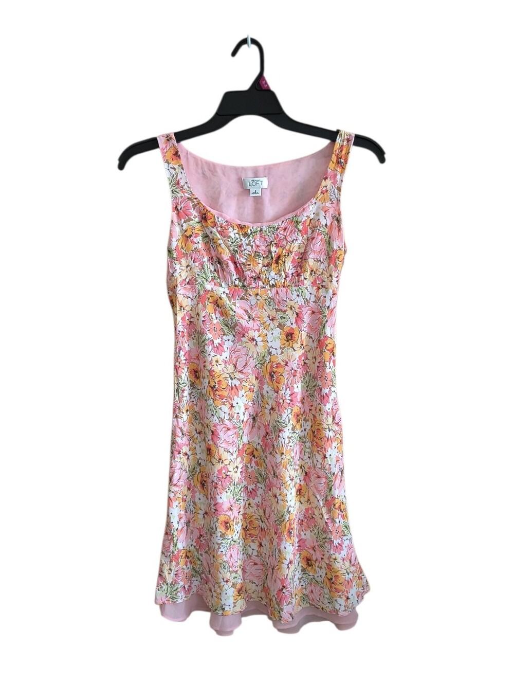 LOFT Pink and Yellow Floral Sleeveless Mini Dress Size 2